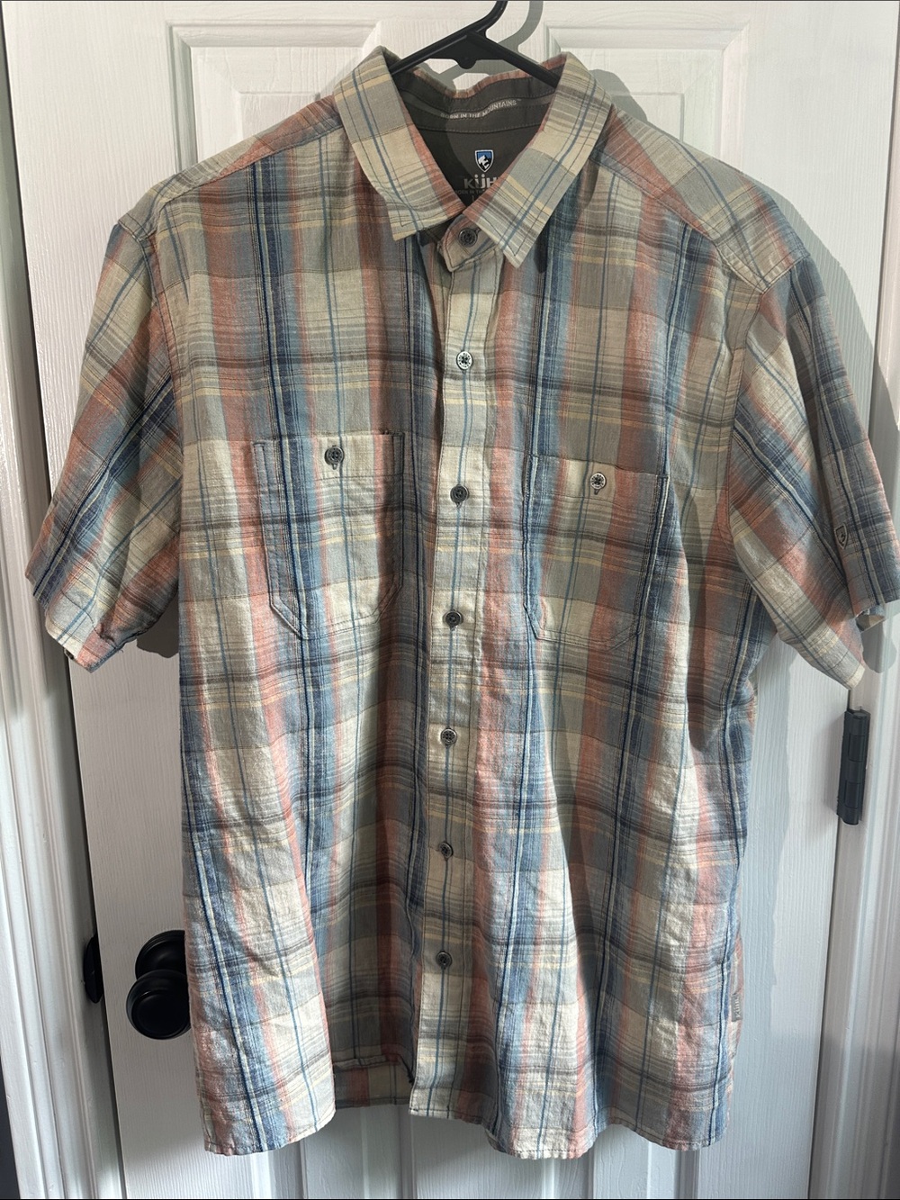 Men's Kuhl Short-Sleeve Plaid Button-Up Shirt - Blue & Cream